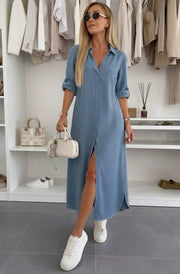 Shazia Oversized Maxi Shirt Dress-Denim Blue