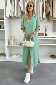 Shazia Oversized Maxi Shirt Dress-Mint