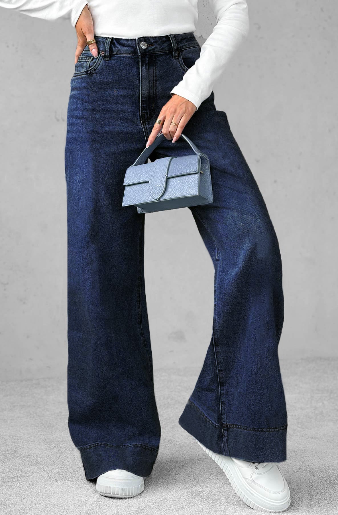 Shelby Wide Leg Denim Jeans-Dark Blue