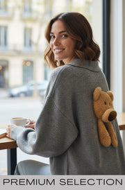 Sia Teddy Buttoned Cardigan-Grey