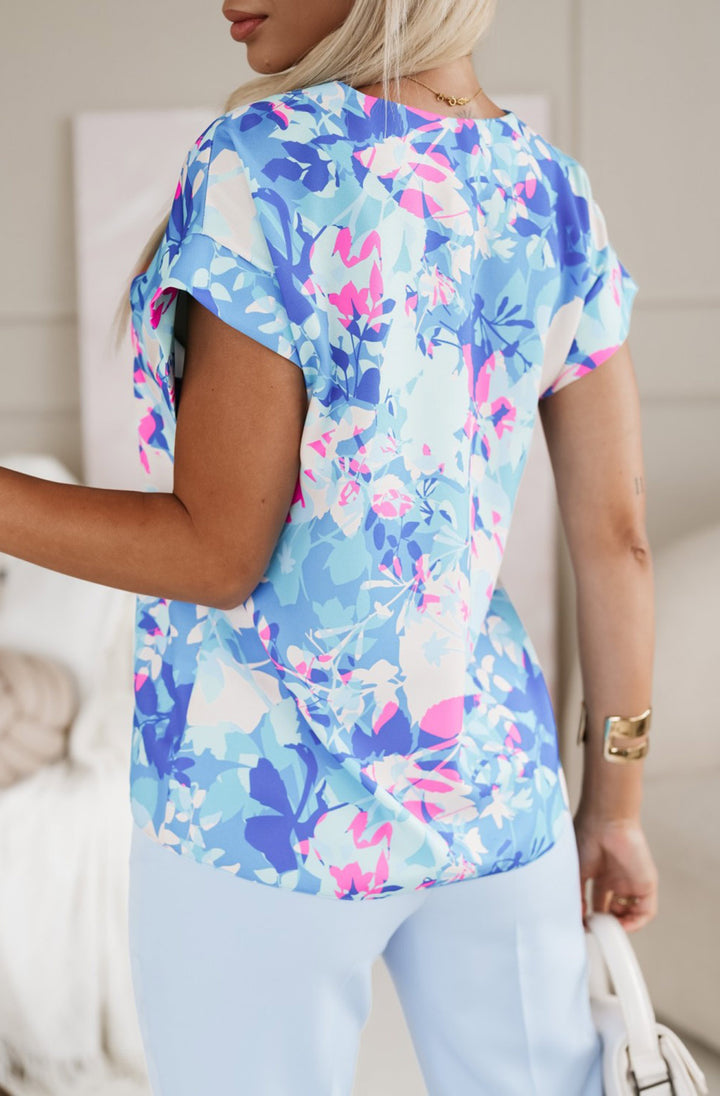 Sienna Abstract Floral Patterned Blouse Top-Blue