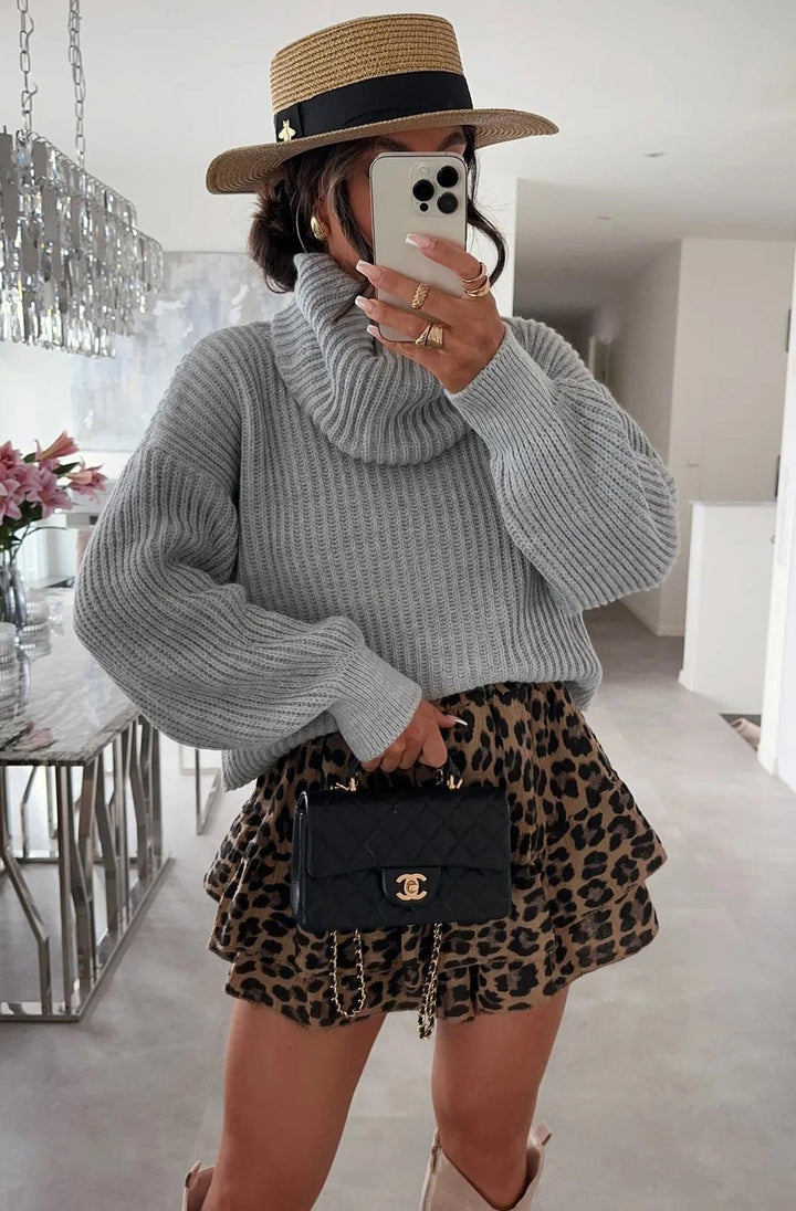 Silvia Oversized Turtleneck Sweater Jumper - Grey