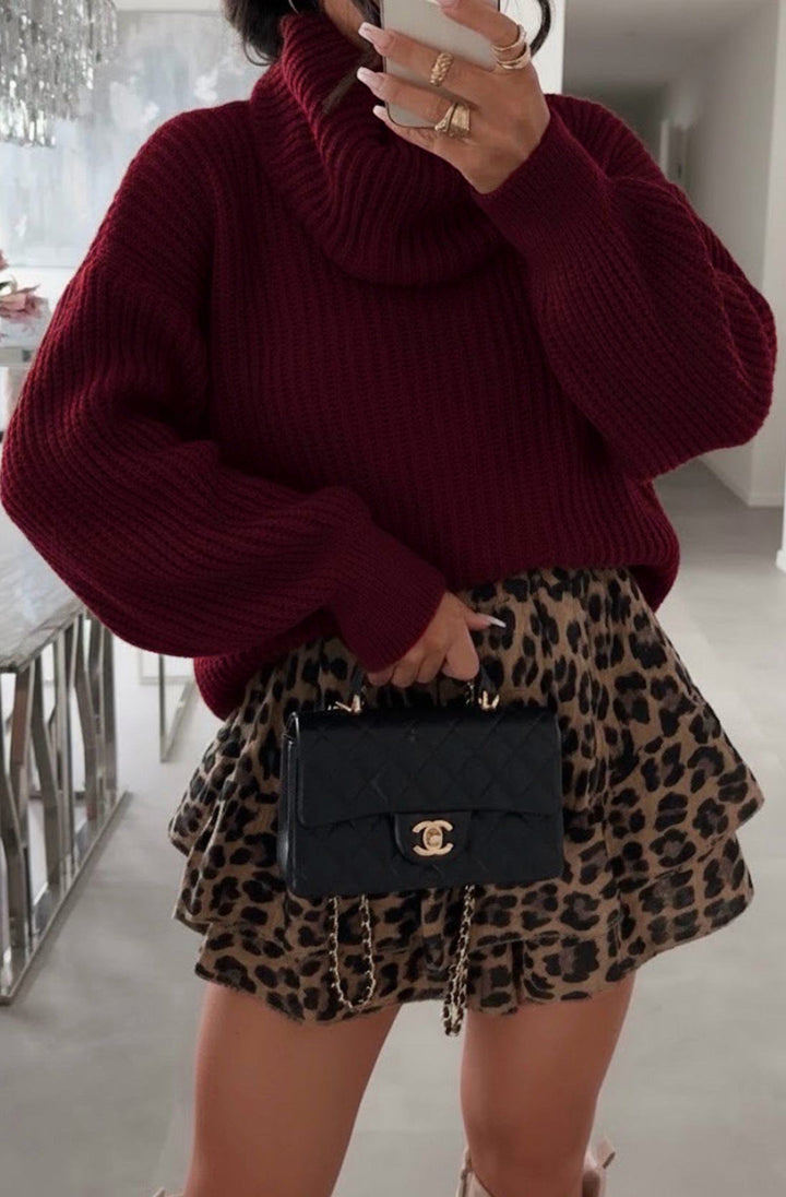 Silvia Oversized Turtleneck Sweater Jumper - Wine