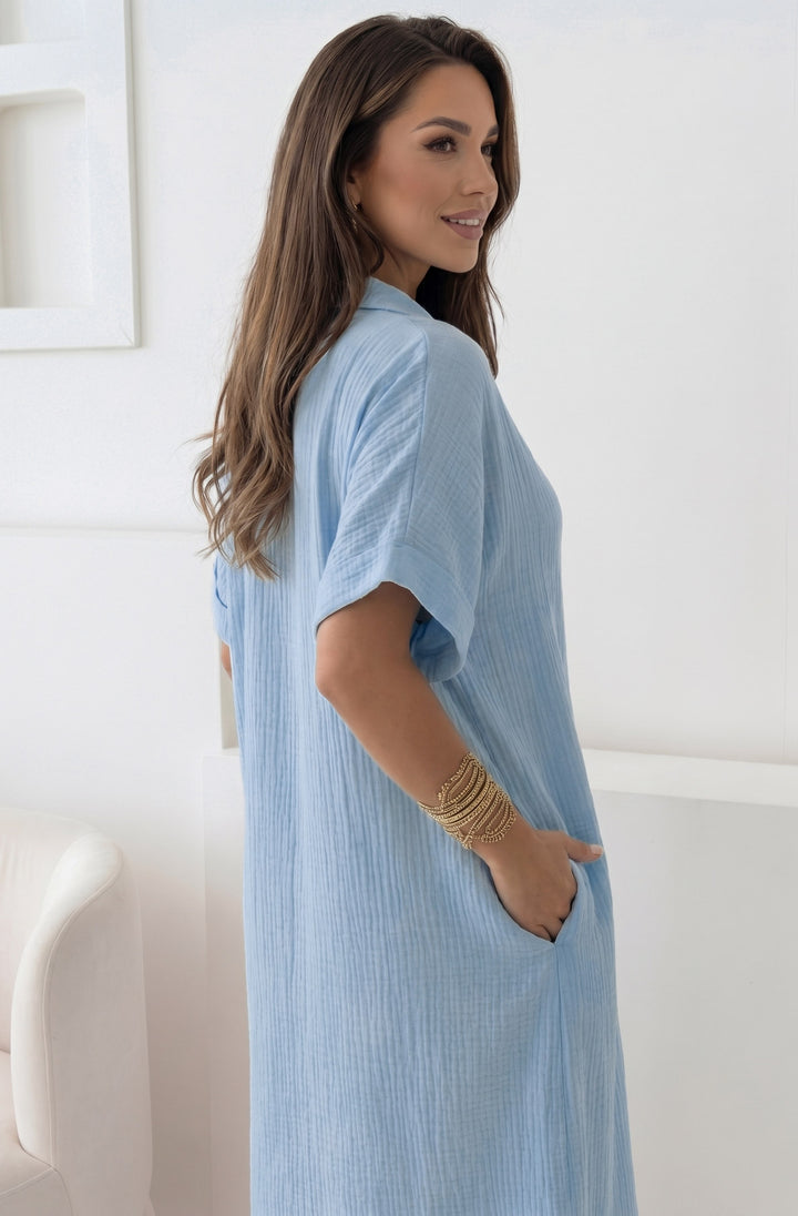Solea Oversized Pocket Cotton Gauze Style Midaxi Dress