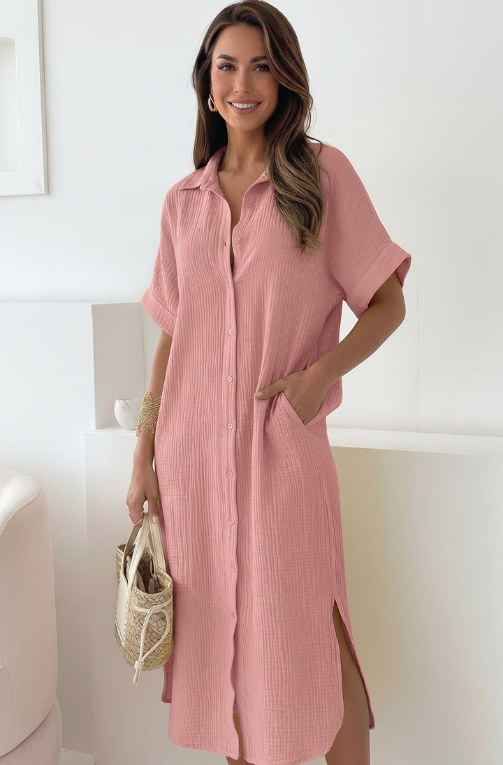Solea Oversized Pocket Cotton Gauze Style Midaxi Dress