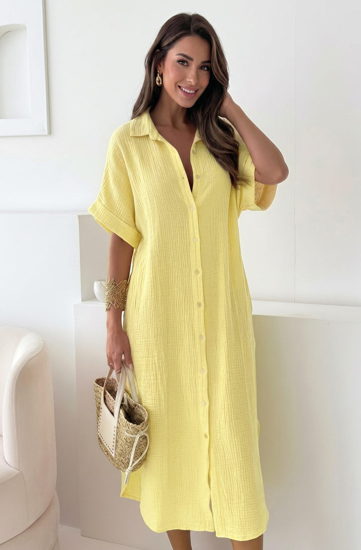 Solea Oversized Pocket Cotton Gauze Style Midaxi Dress