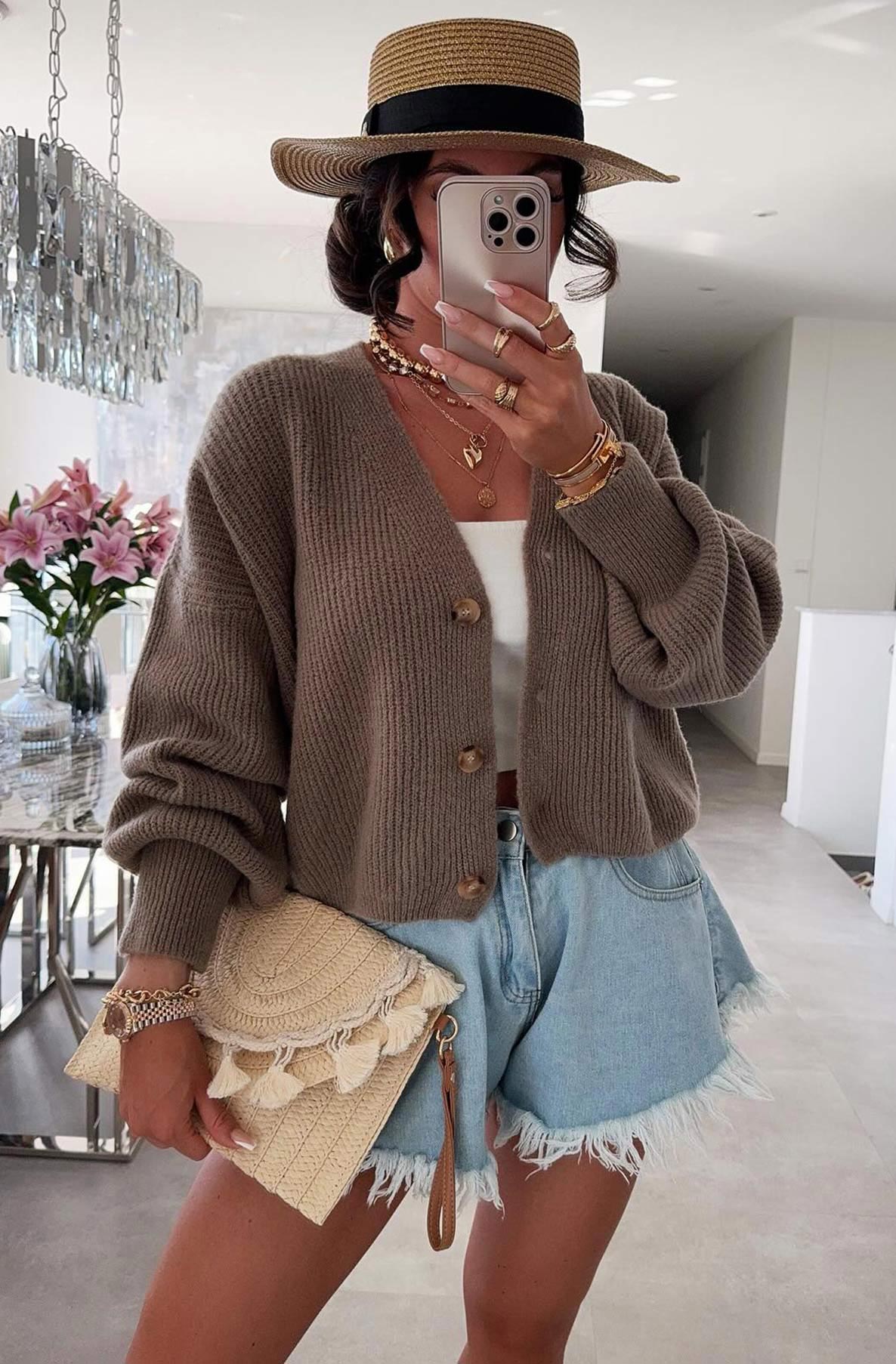 Sophie Melange Style Knitted Cardigan-Brown