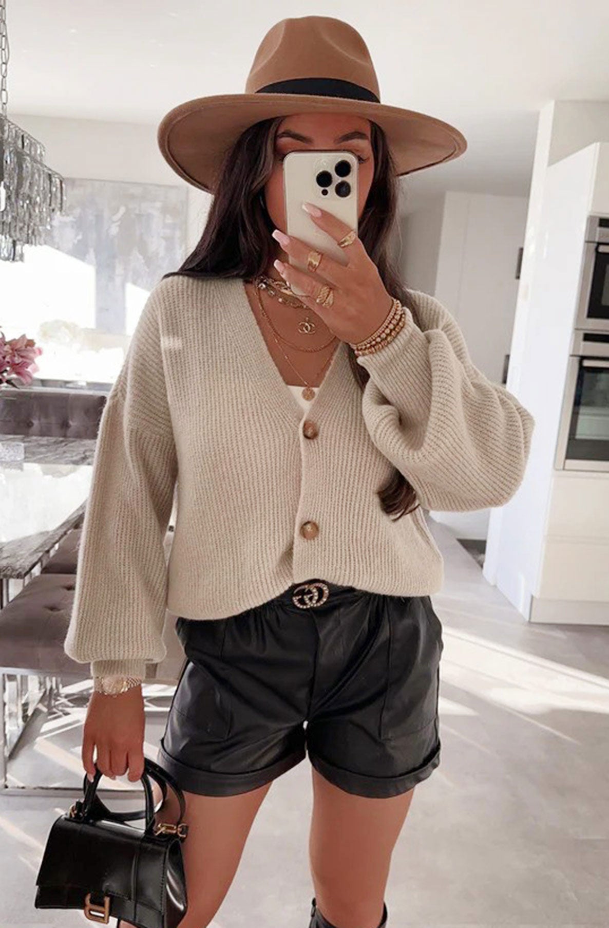 Sophie Melange Style Knitted Cardigan-Stone