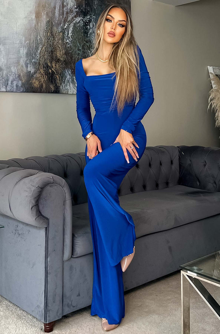 Stefania Ruched Wide Leg Jumpsuit - Royal Blue