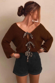 Stephanie Leopard Tie-Up Knitted Cardigan-Brown