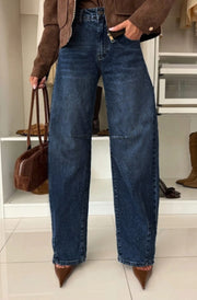 Stormi High Waisted Balloon Denim Jeans-Dark Blue