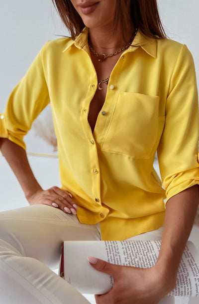 Tania Pocket Detail Shirt Blouse Top-Yellow