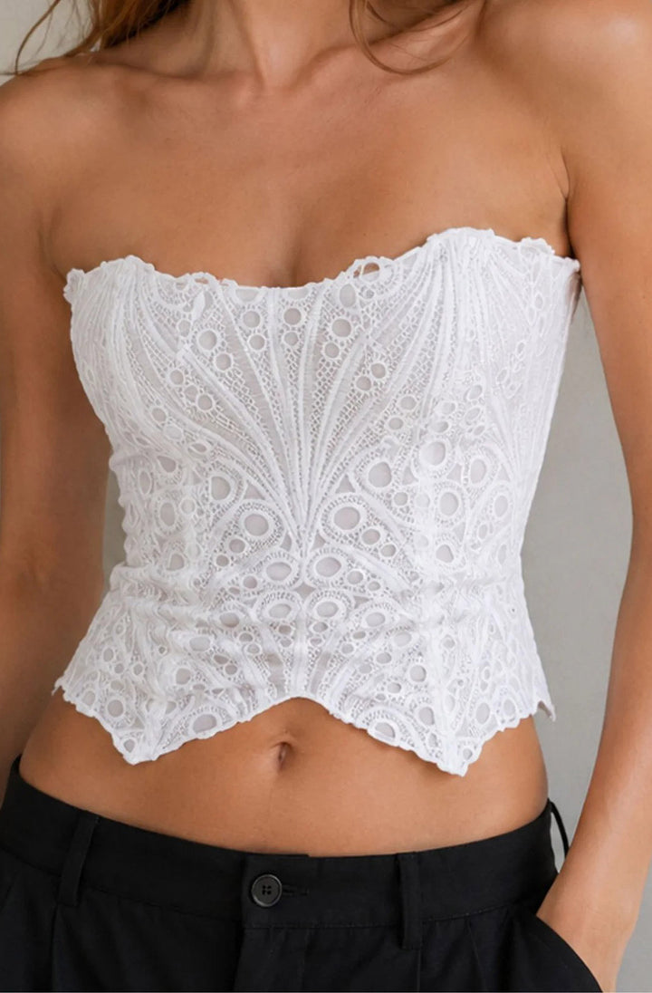 Tatiana Broderie Anglaise Lace-Up Corset Top