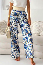 Taya Paisley Wide Leg Palazzo Trousers-Blue