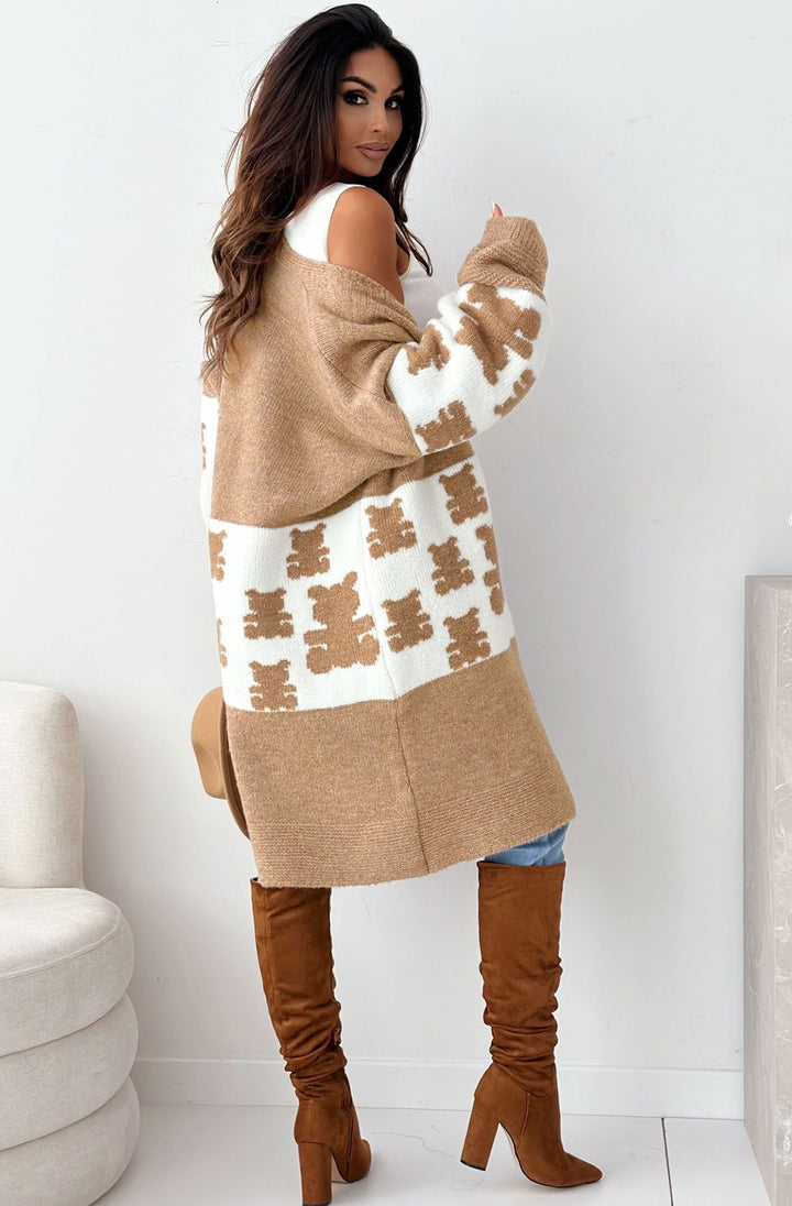 Camel longline cardigan deals