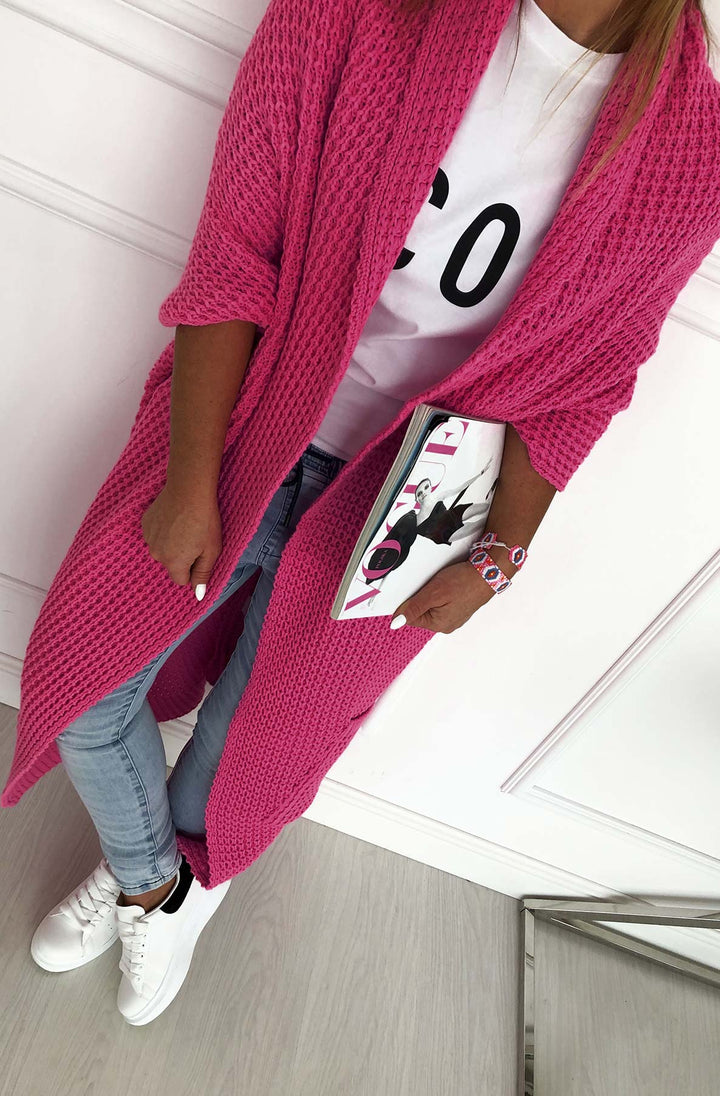 Bright pink long cardigan clearance