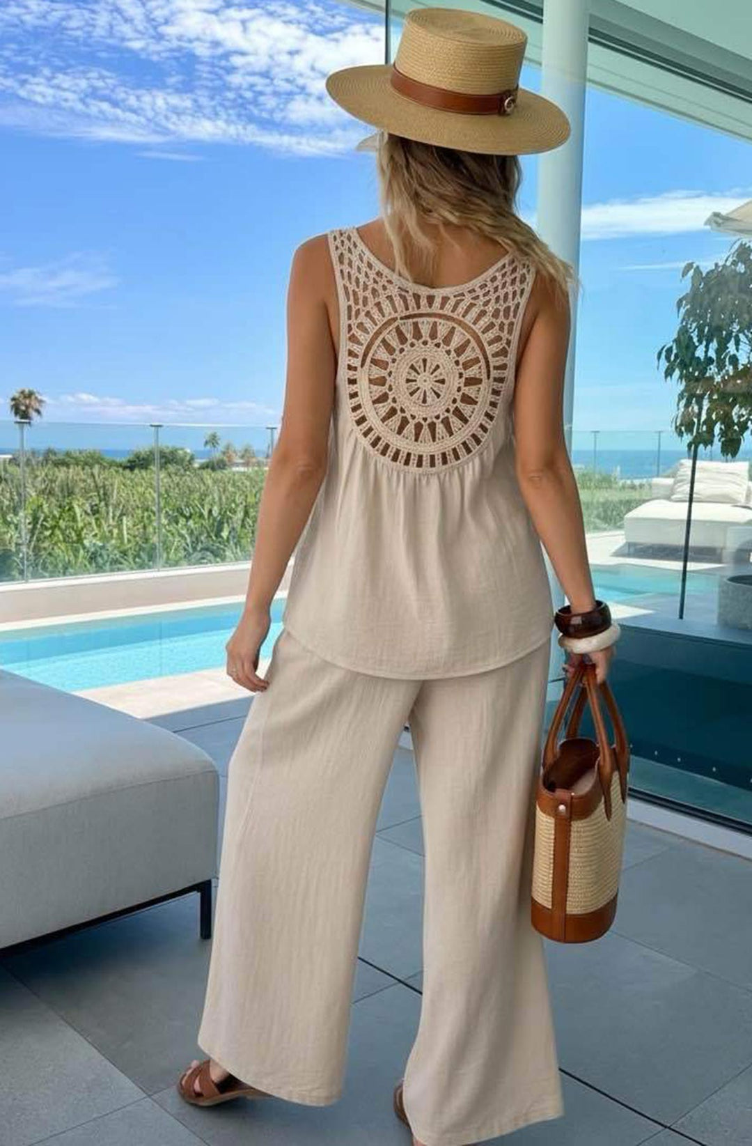 Valery Crochet Back Wide Leg Two Piece Co-Ord Set