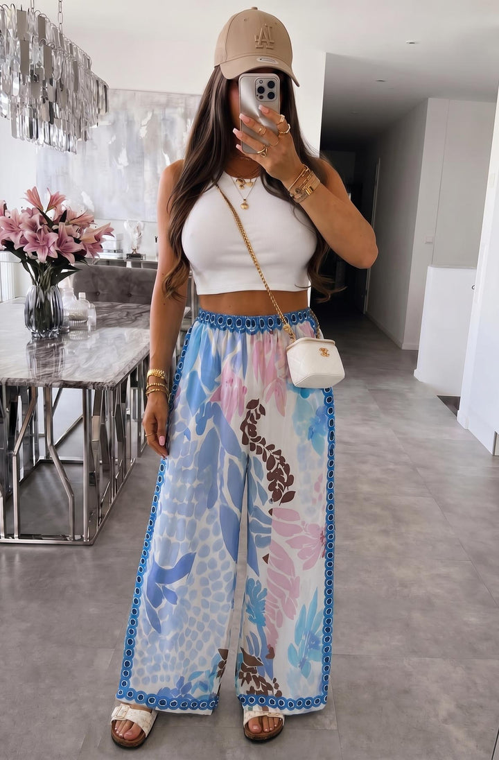 Vena Tropical Satin Style Wide Leg Trousers