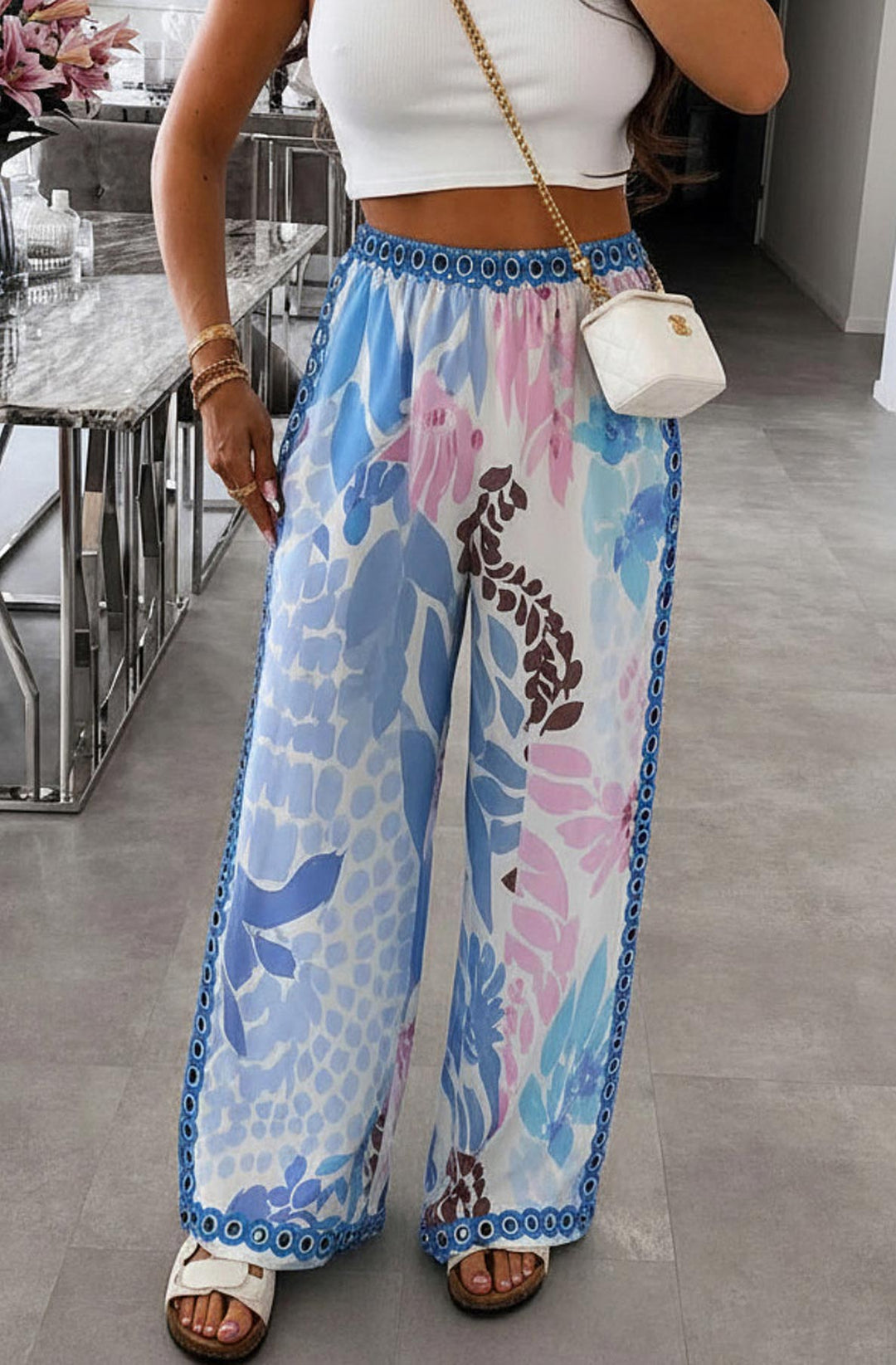 Vena Tropical Satin Style Wide Leg Trousers