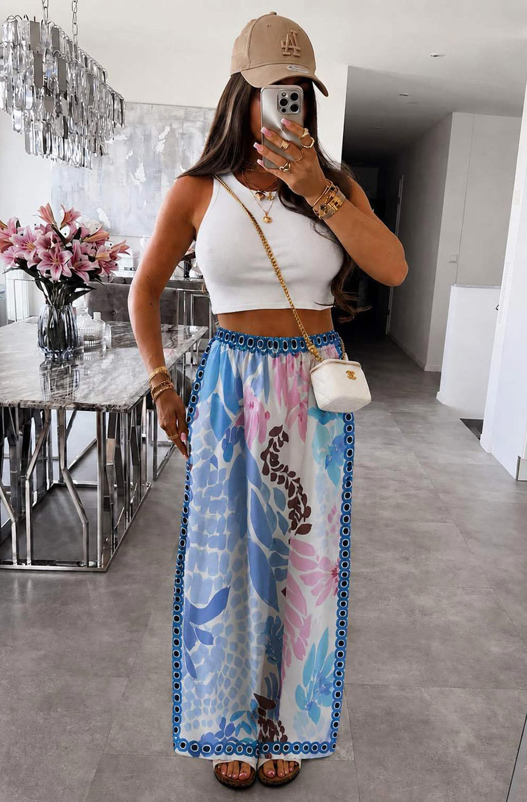 Vena Tropical Satin Style Wide Leg Trousers