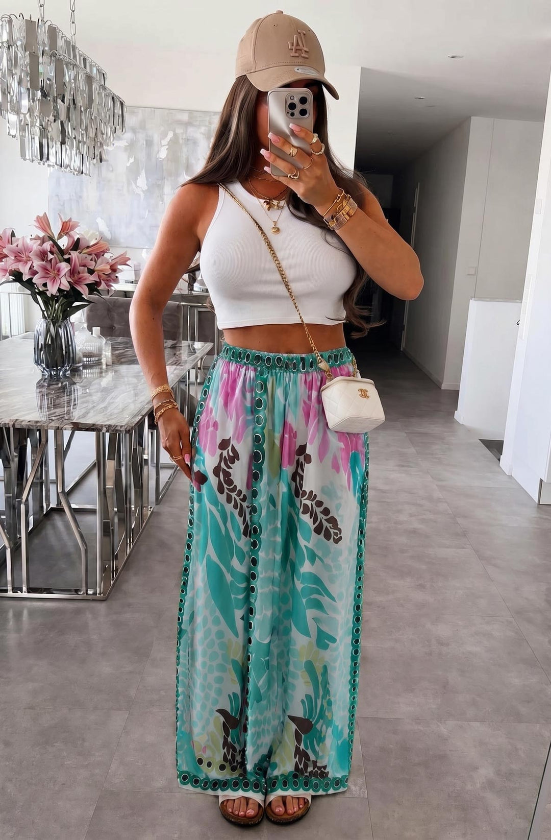 Vena Tropical Satin Style Wide Leg Trousers