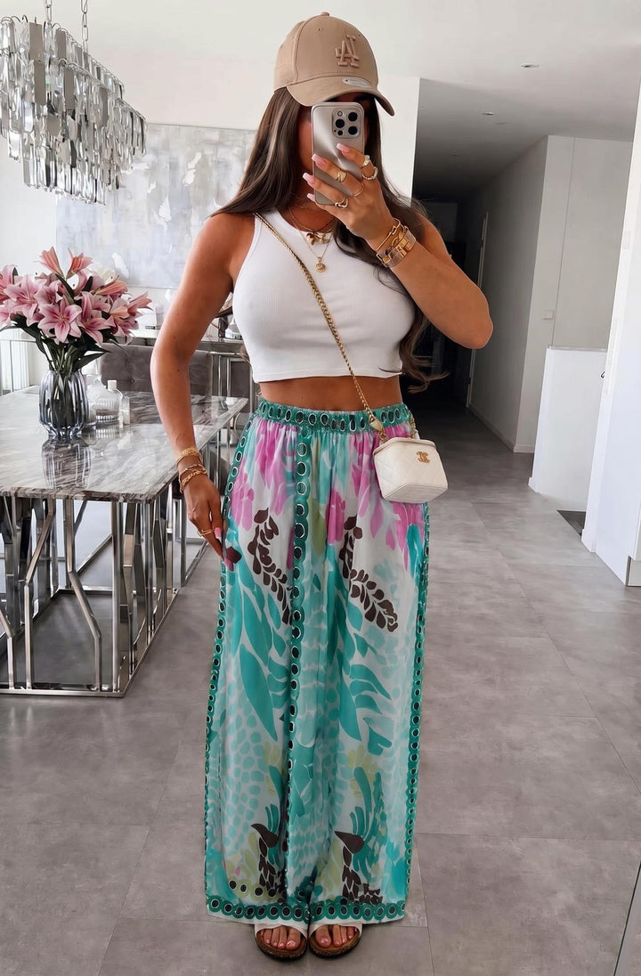 Vena Tropical Satin Style Wide Leg Trousers