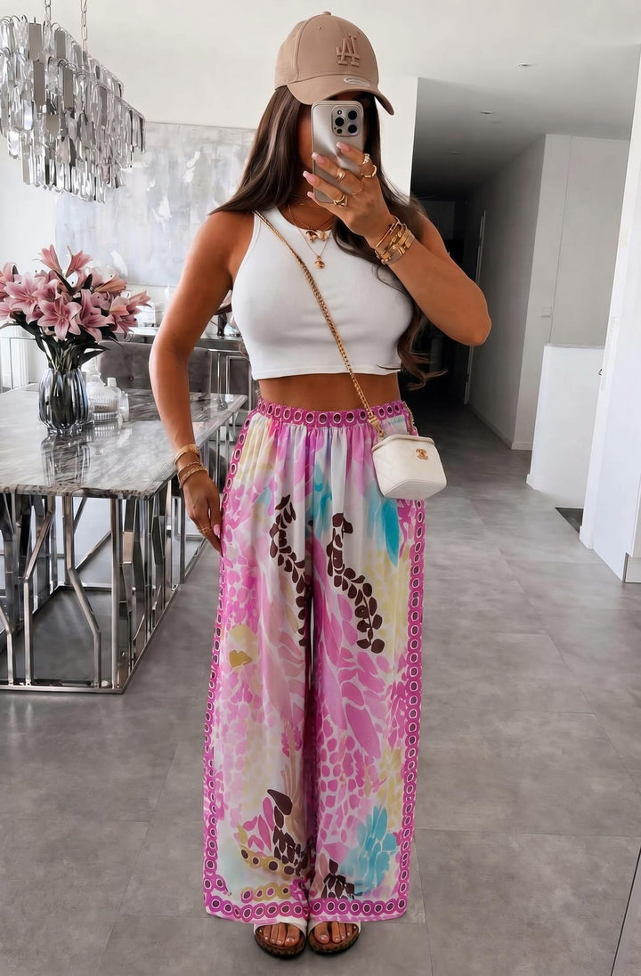 Vena Tropical Satin Style Wide Leg Trousers