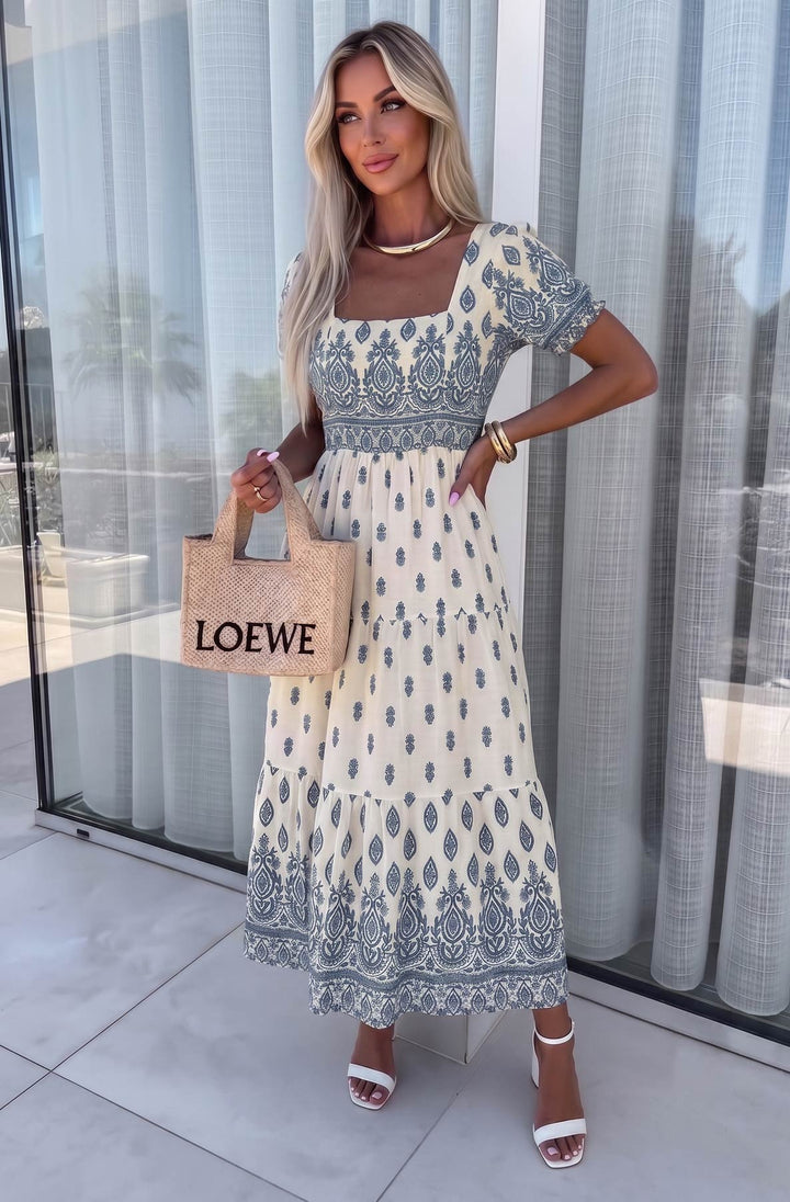 Veronica Paisley Print Tiered Puff Sleeve Midaxi Dress