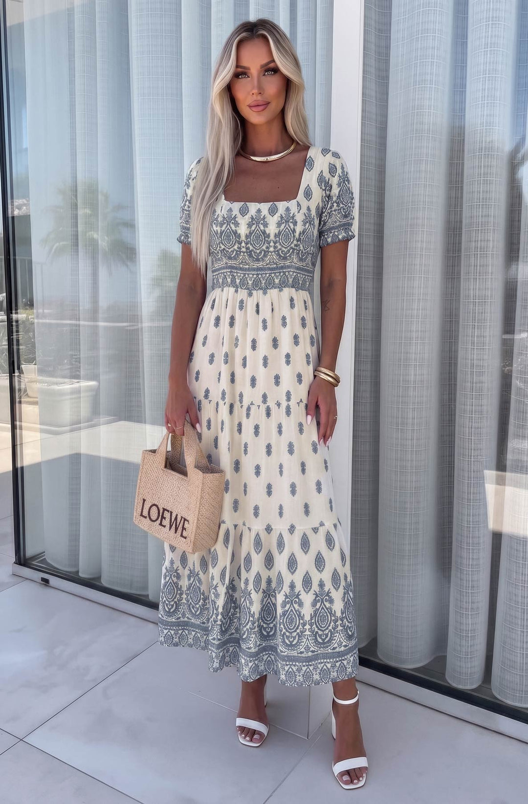 Veronica Paisley Print Tiered Puff Sleeve Midaxi Dress