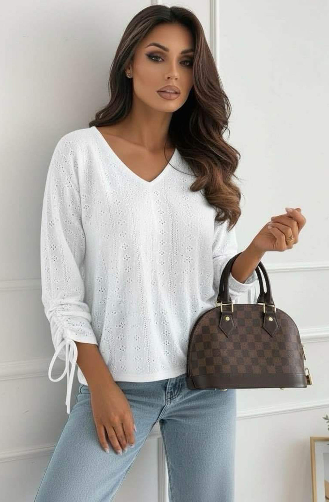 Vesi Openwork V Neck Blouse Top - Ivory
