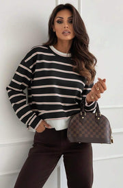 Viola Striped Double-Layer Effect Sweatshirt Top-Black