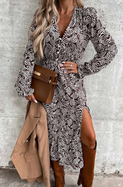 Vionara Abstract Print Midaxi Dress-Brown