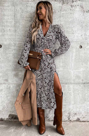 Vionara Abstract Print Midaxi Dress-Brown