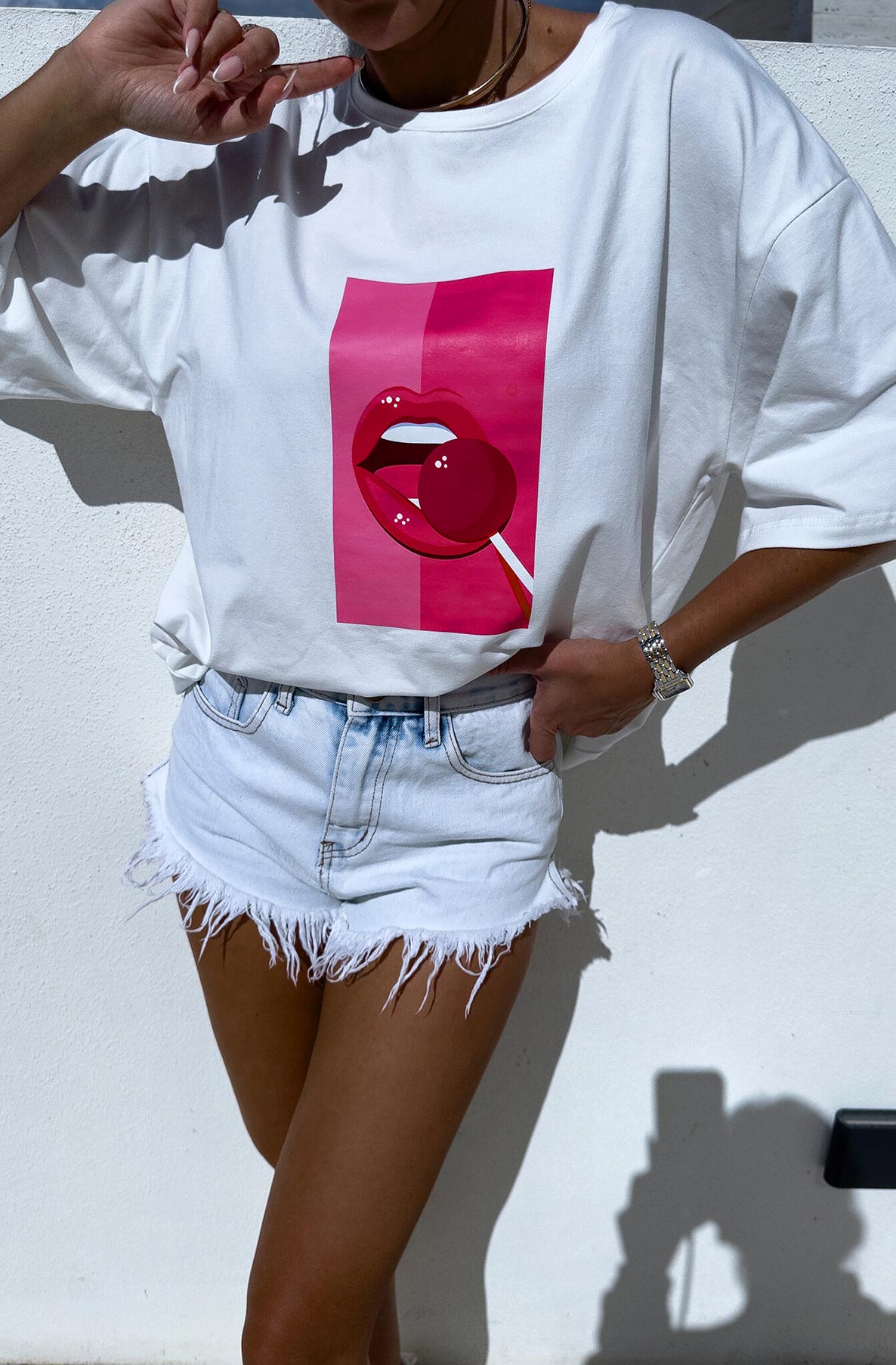 Viva Oversized Graphic Printed T. Shirt Top-Ivory