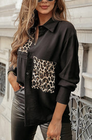Viviane Leopard Panel Shirt Blouse-Black