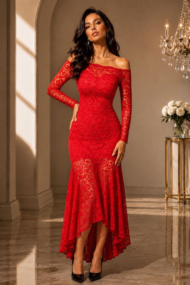 Anastasia Lace Bardot Fishtail Maxi Dress