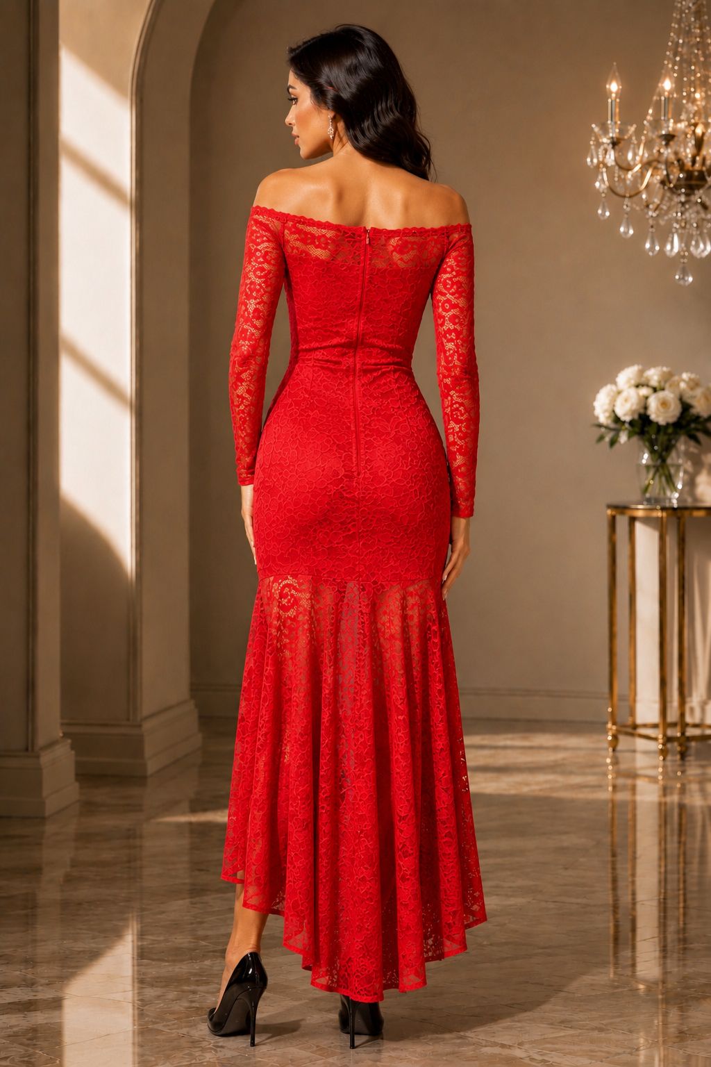 Anastasia Lace Bardot Fishtail Maxi Dress