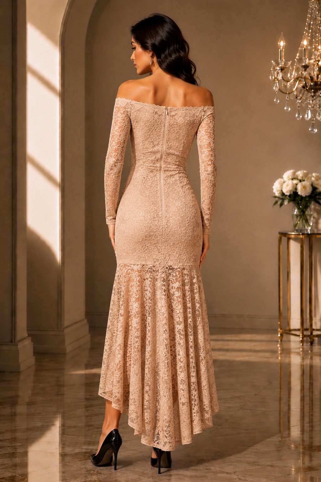 Anastasia Lace Bardot Fishtail Maxi Dress