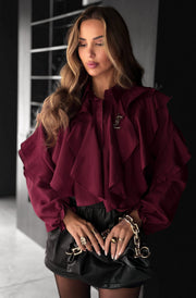 Whitney Ruffle Layered Shirt Blouse-Wine