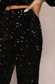 Willow Sequin Velvet Elastic-Waist Trousers-Black