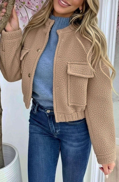 Winni Cotton Bouclé Cropped Jacket-Camel