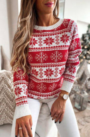 Mireya Christmas ‘Snowflakes’ Knitted Jumper Top-Red