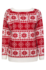Mireya Christmas ‘Snowflakes’ Knitted Jumper Top-Red