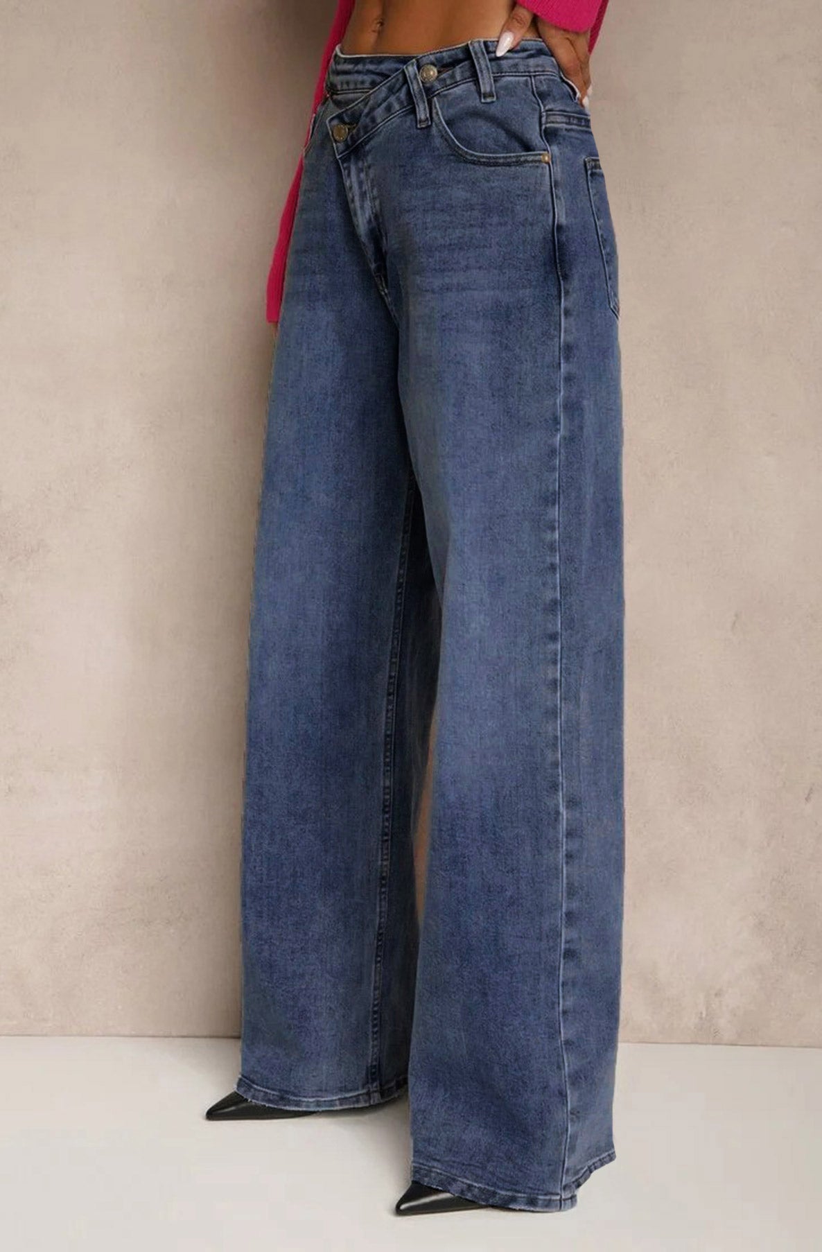 Yara Wide Leg Denim Jeans-Dark Blue
