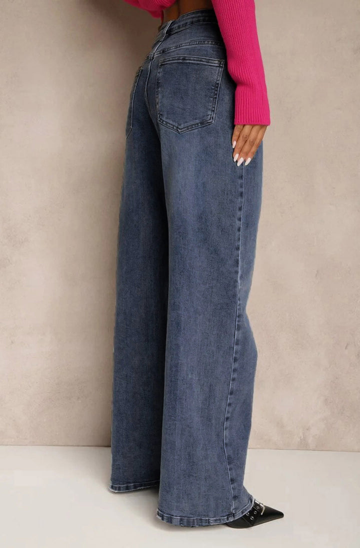 Yara Wide Leg Denim Jeans-Dark Blue
