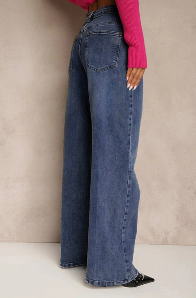 Yara Wide Leg Denim Jeans-Dark Blue