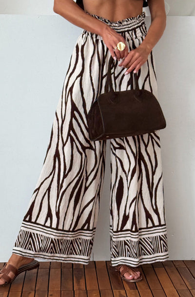 Zaika Patterned Wide Leg Trousers-Brown
