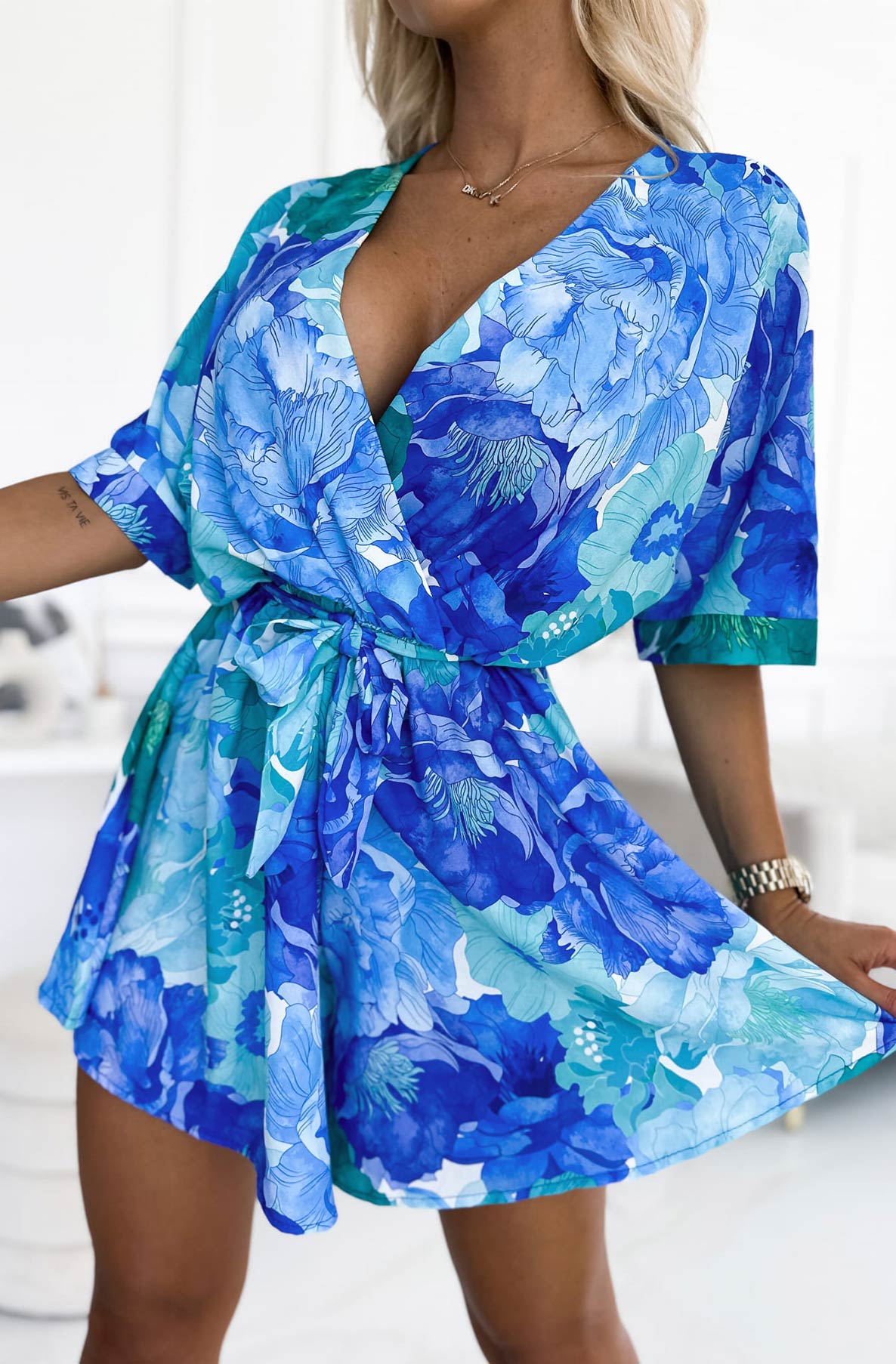 Zanita Patterned Wrap Dress-Blue