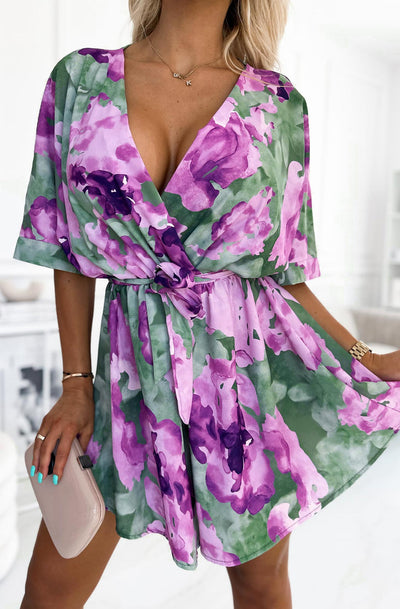 Zanita Patterned Wrap Dress-Purple