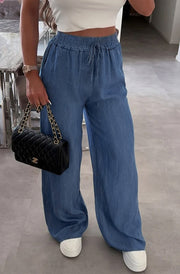 Zarina Wide Leg Pocket Detail Trousers-Indigo